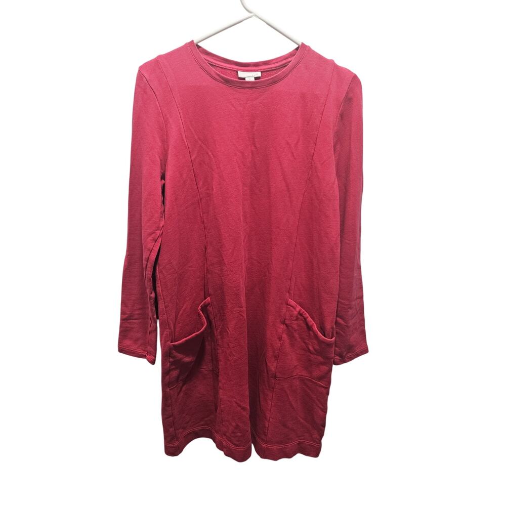 J.Jill Pink 100% Cotton Shift Tunic Dress Long Sleeve Pockets Minimalist M